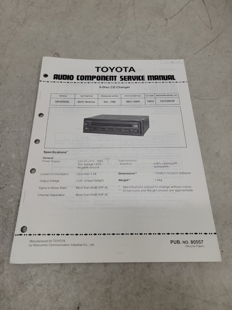 Toyota Service Manual, audio component service manual, 6 disc CD changer, 80557