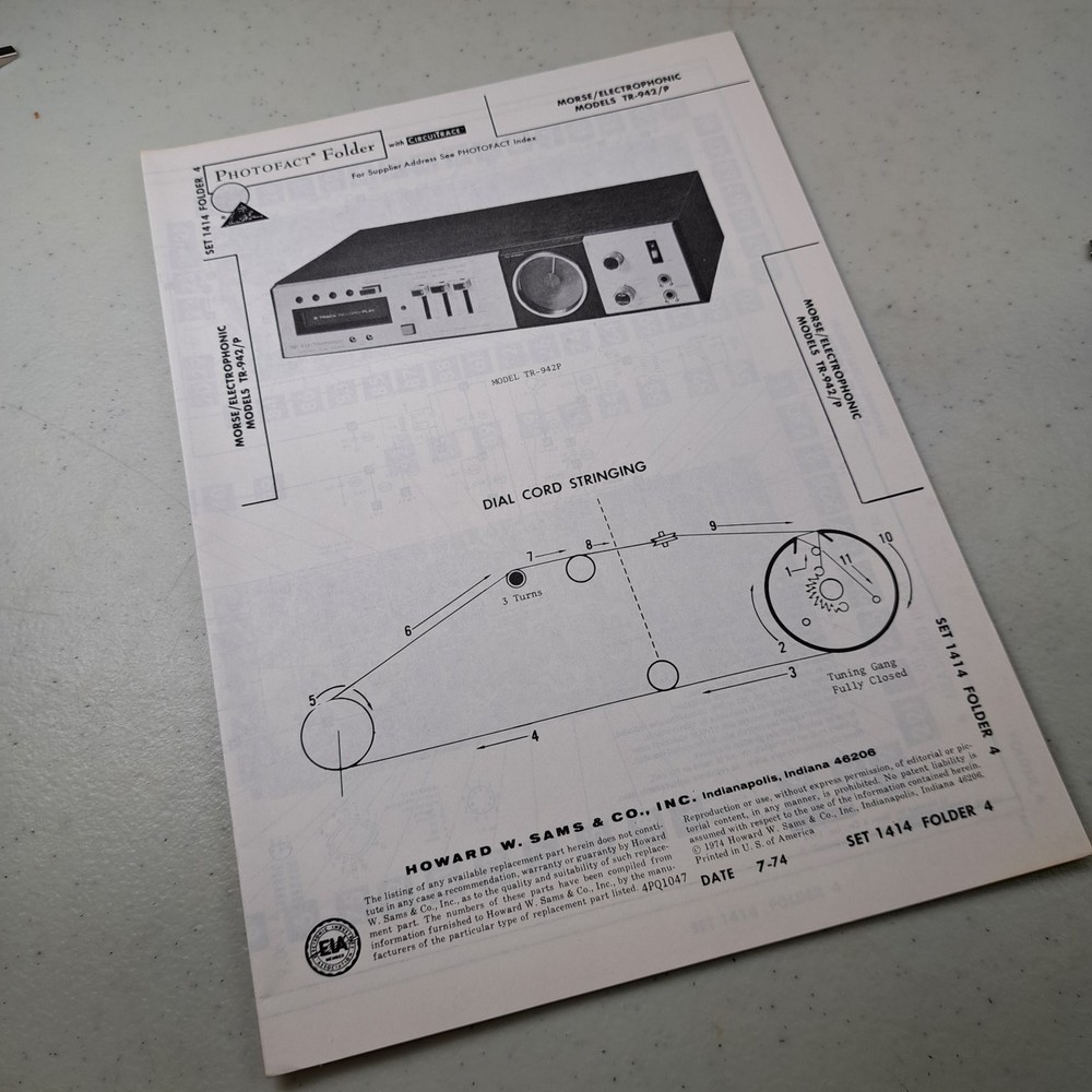 MORSE/ELECTROPHONIC Manual TR-942/P Stereo Receiver 1974 Illustrated PHOTOFACT