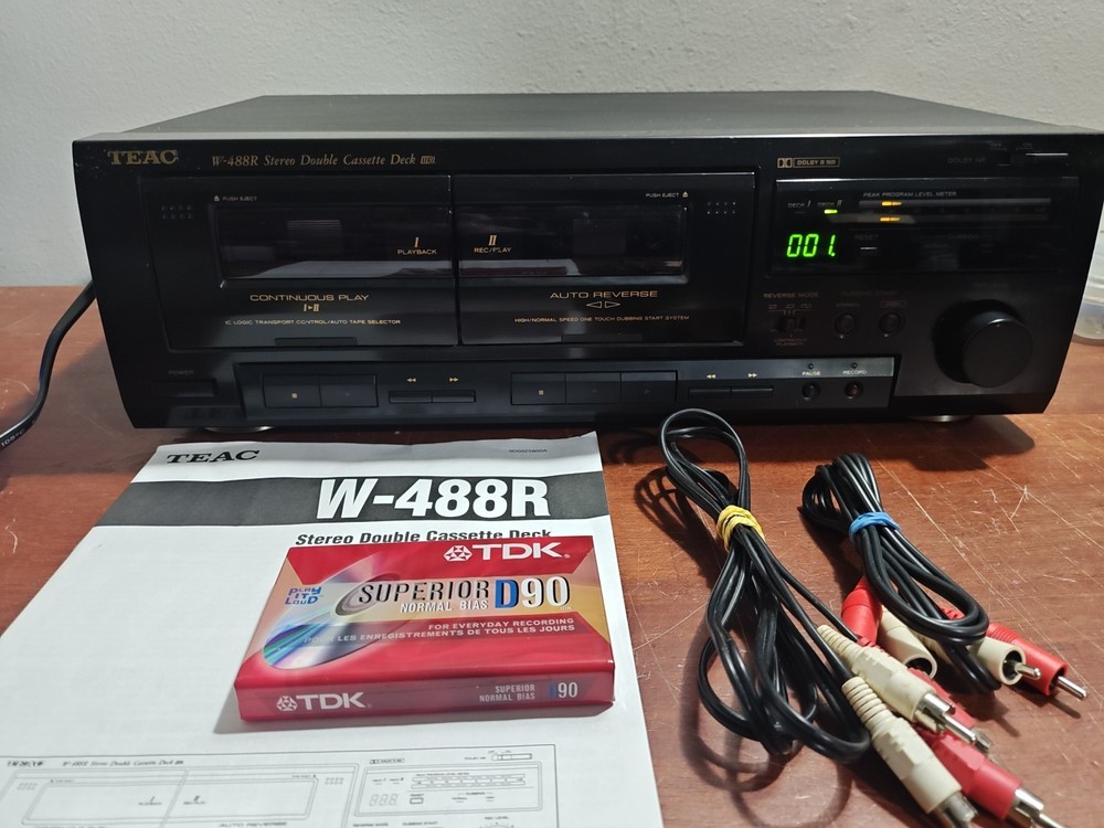 TEAC W-488R Dual Cassette Deck Stereo Tested w/ Manual A/V Cables Blank Tape
