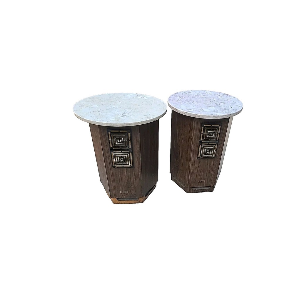 PAIR EMPIRE GRENADIER 6000 SPEAKERS Round Marble Table Top Vintage -PLEASE READ