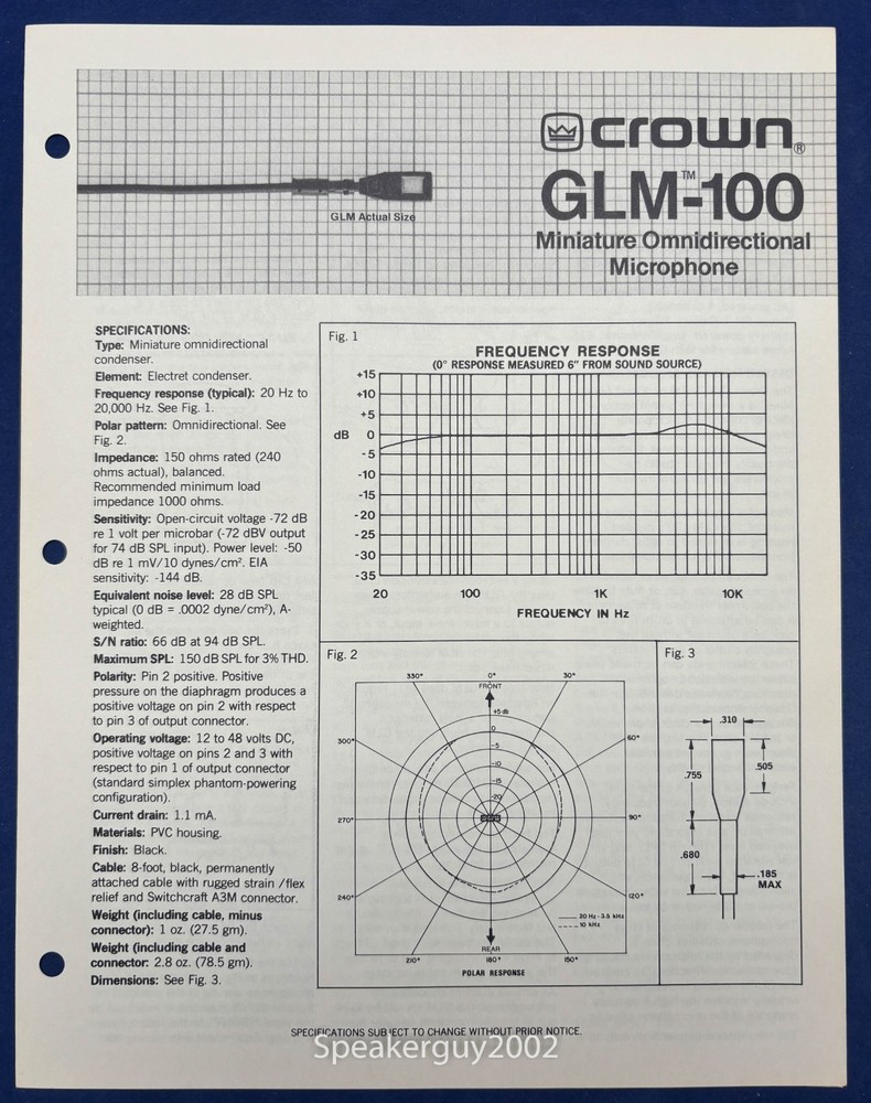 Original Crown GLM-100 Microphone Technical Brochure