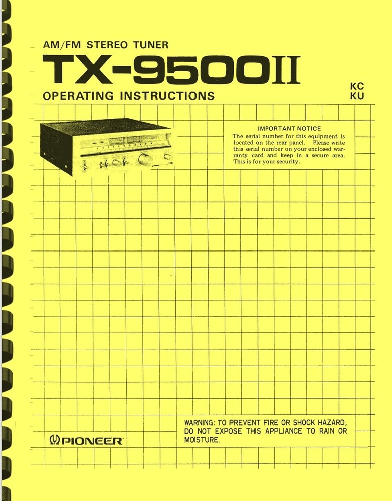 Pioneer TX-9500 II Tuner 2-in-1 combination OWNER’S and SERVICE MANUAL