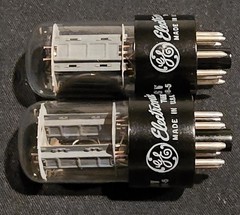 GE 6SN7 GTB 1960s CHROME SIDED HALO TALL BLACK BASE PERFECT MATCHED SET NIB
