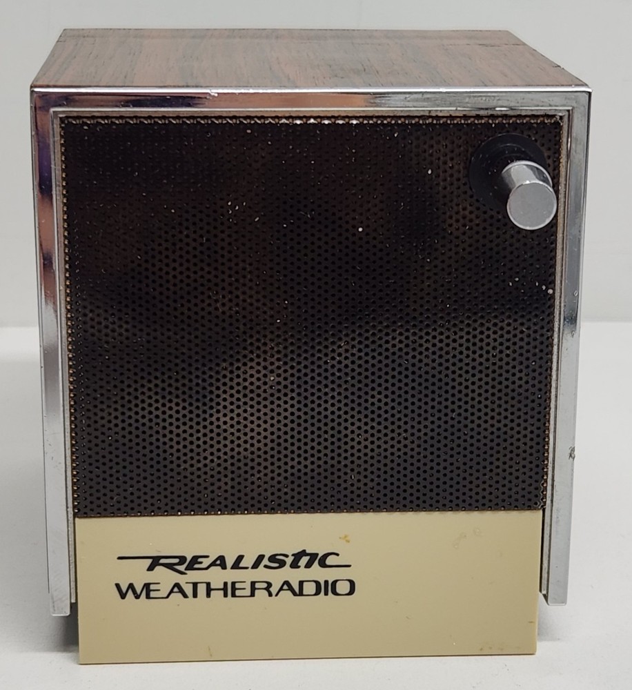 Vintage Realistic Weatheradio 12-181B Cube Weather Radio 4” Woodgrain TESTED