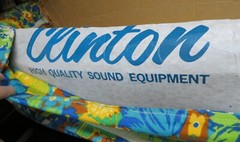VINTAGE EXTERNAL SPEAKER BLUE TWEED CHROME 29″ BARREL HALF MOON