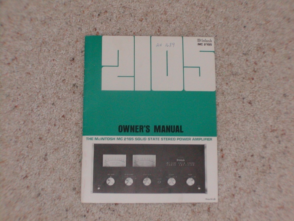 Vintage Original McIntosh MC-2105 Manual. Good Condition.