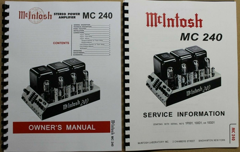 *USA* ULTIMATE MCINTOSH MC240 OWNER’S / SERVICE MANUALS