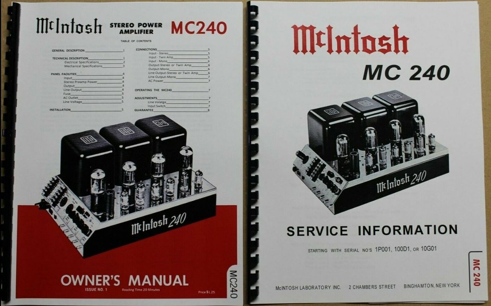*USA* ULTIMATE MCINTOSH MC240 OWNER’S / MAINTENANCE / SERVICE MANUALS