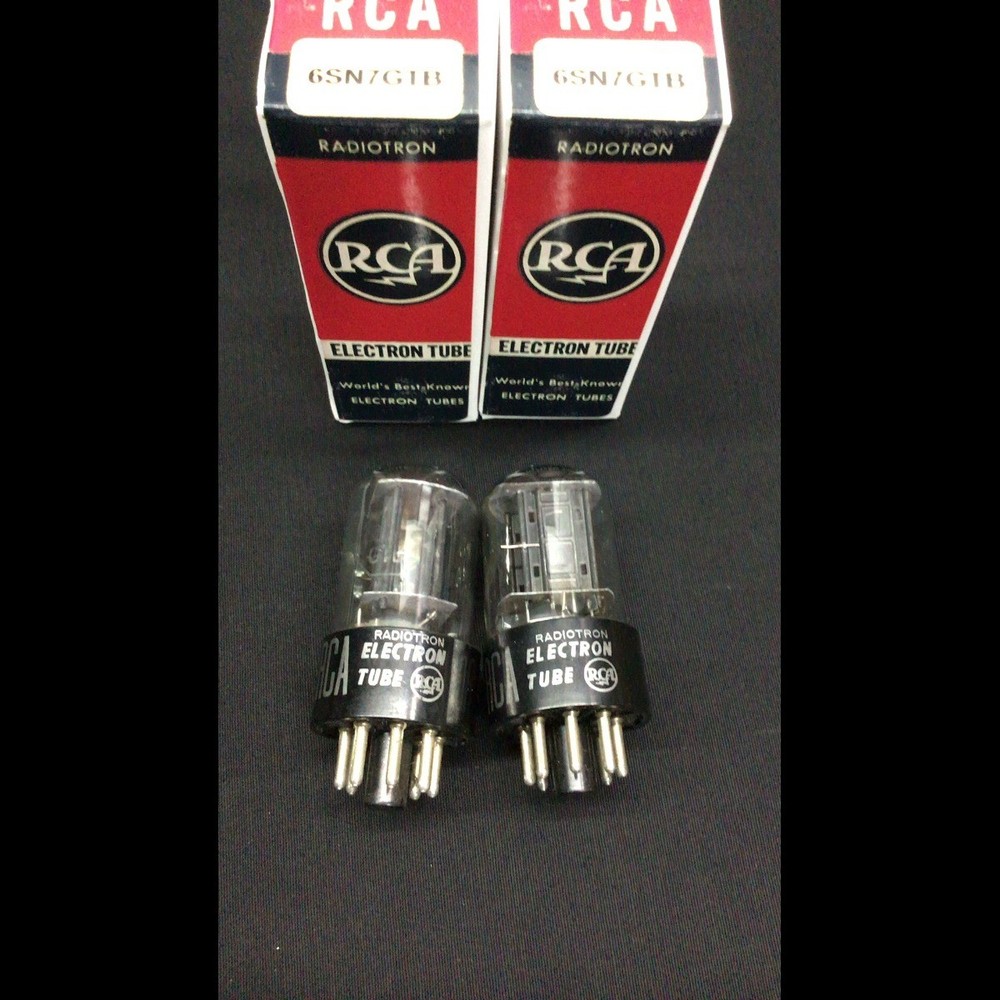 MATCHED PAIR RCA 6SN7GTB Short Bottle Black Plate D Getter VACUUM TUBES H.9159