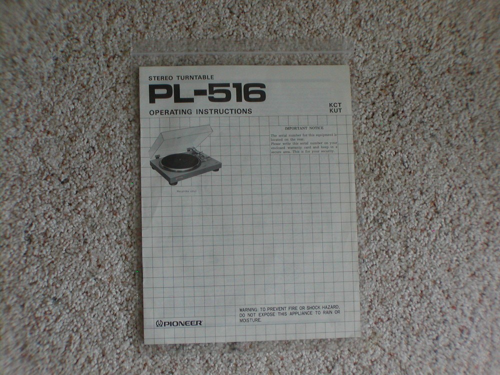 Vintage Original Pioneer PL-516 Manual. Good Condition.