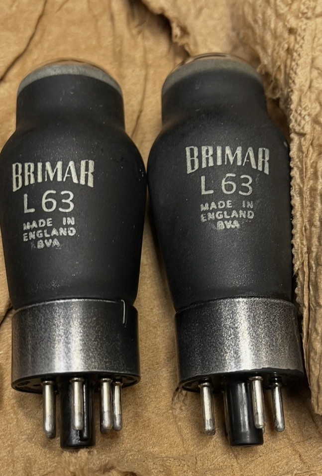 VERY RARE NOS GLASS TUBES MATCH PAIR L63 / 6J5G BRIMAR VINTAGE 1950’S [] GETTERS