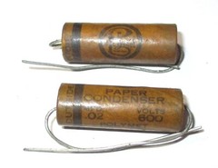 2 Polymet 0.02 UF 600 Volt Paper Condenser Capacitors NOS