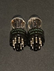 SYLVANIA 6SN7 GTB TUBE 1965 GREEN LABEL BLACK BASE CHROME TOP FOIL MATCHED SET