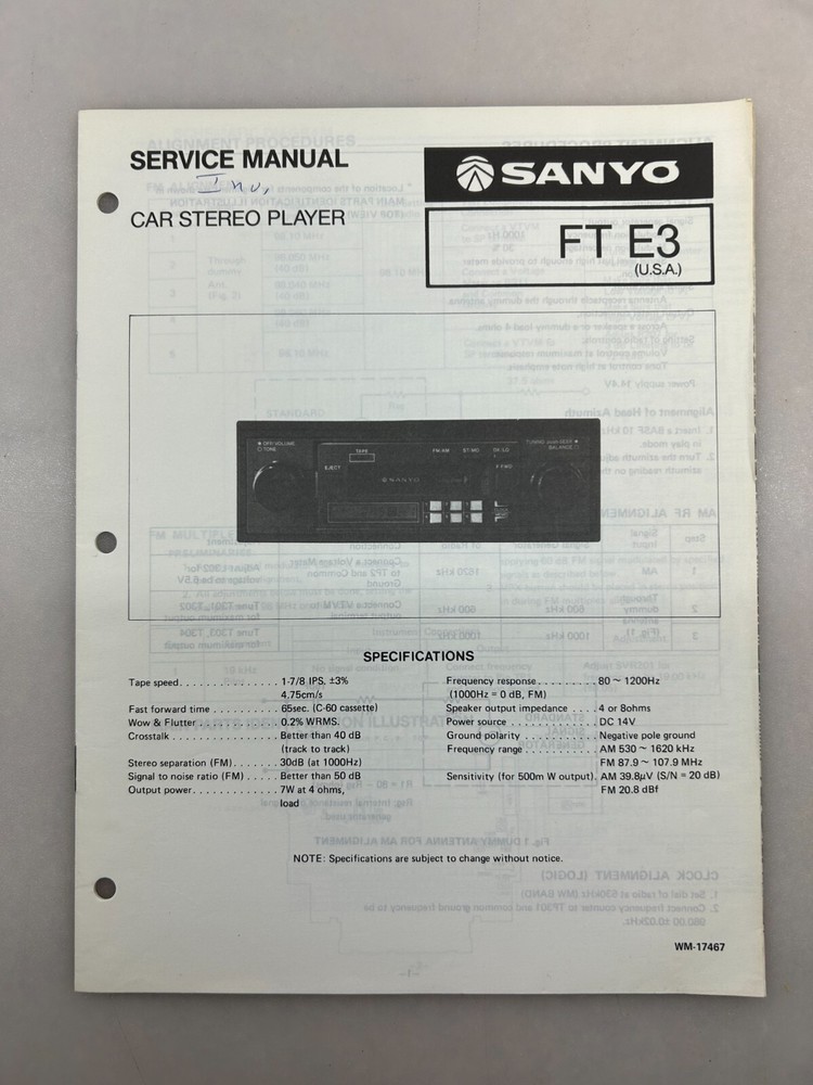 Sanyo FT E3 Original Service Manual Free Shipping