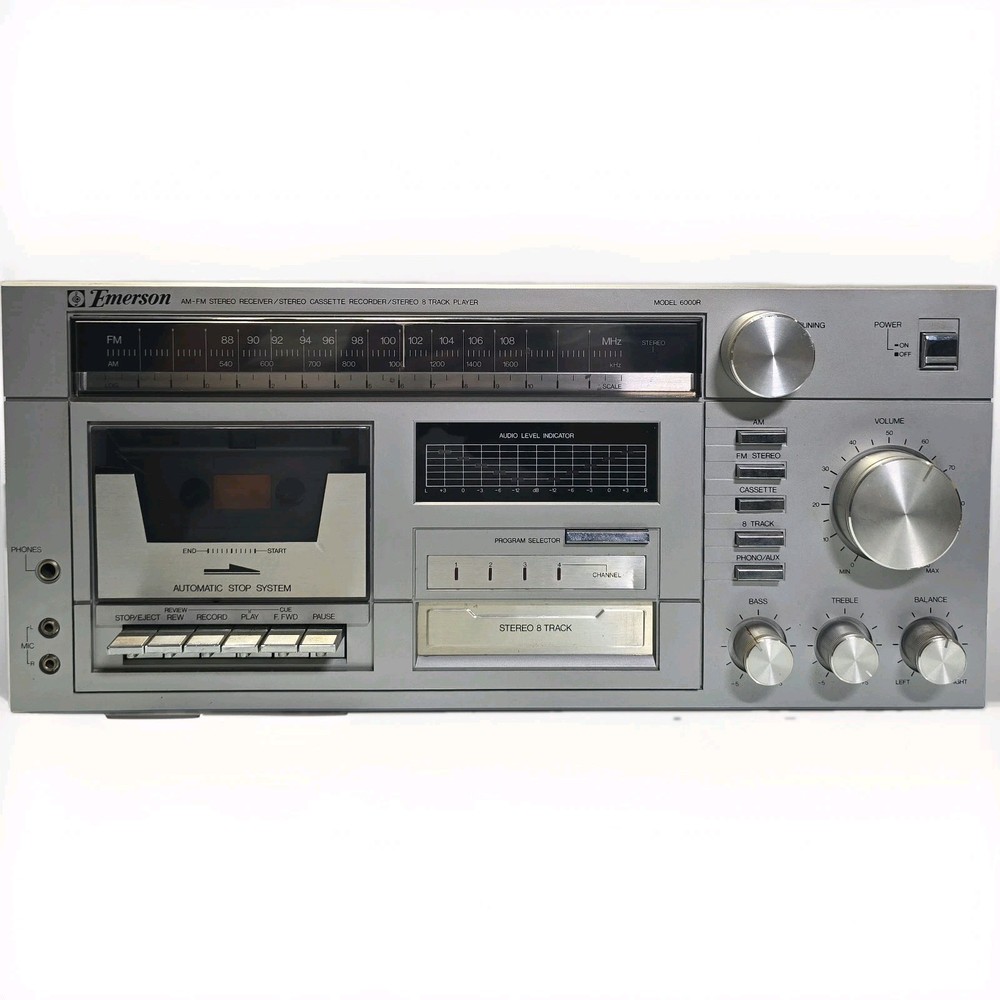 Rare Emerson 6000R Stereo Receiver Cassette 8 Track Player Radio Tested Working