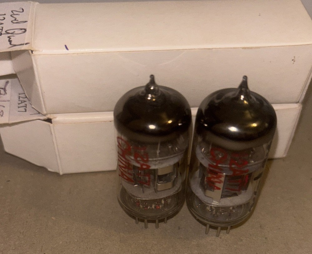 Pair 12AT7 Rare Red Print Shuguang China Preamp Vacuum Tubes Corner Foil Getter