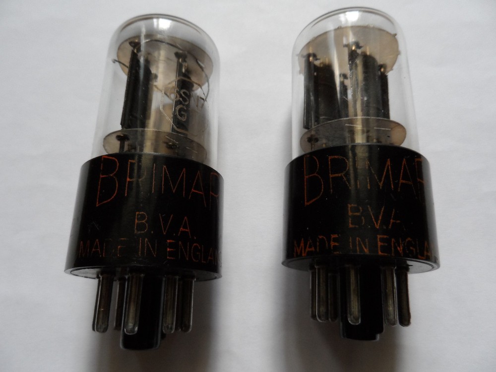 VERY RARE EARLY MATCHED PAIR OF BRIMAR 6SN7GT BLACK PLATES