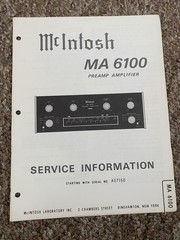 Vintage Mcintosh MA6100 Integrated Amplifier Service Manual Information Original