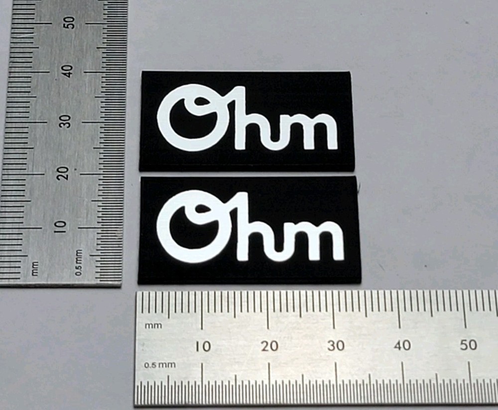 Ohm Speaker Grill Badge Logo Emblem Nameplate Silver Small Pair With Adhesive