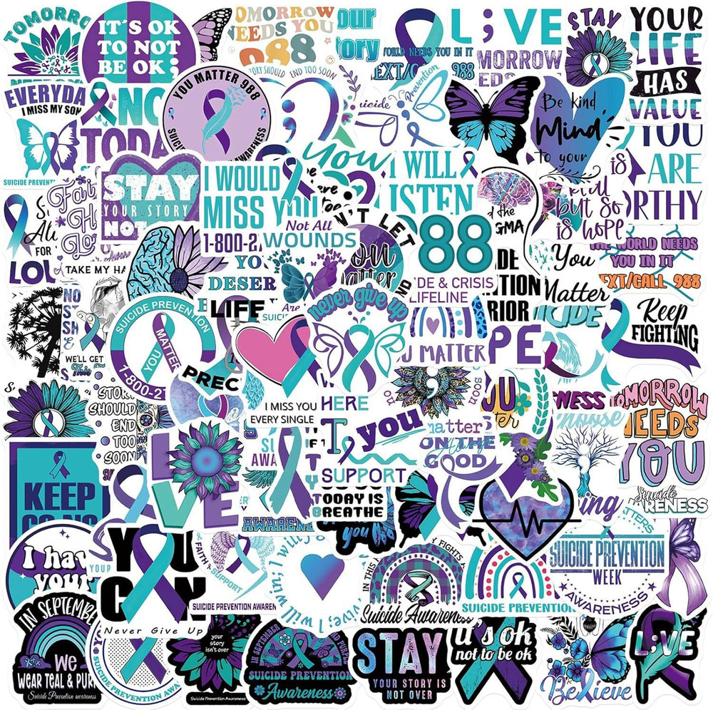 100PCS Suicide Awareness Stickers Suicide Prevention Stickers for Depressed Pers