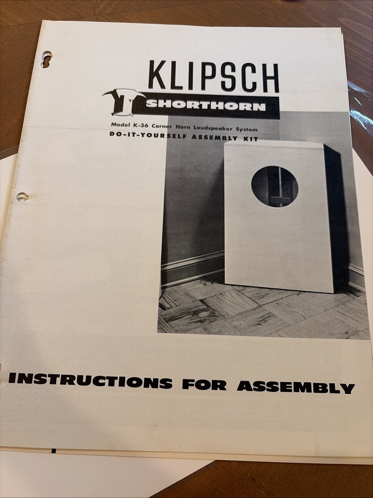 Klipsch Shorthorn Do It Yourself speaker Brochure, Price Guide Dated 1955