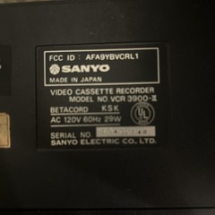 Sanyo VCR 3900-II Video Cassette Recorder BIl/lll Powers On As Is