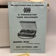 VINTAGE ROSS MARK 400 REEL TO REEL TAPE RECORDER UNTESTED PARTS OR REPAIR ONLY