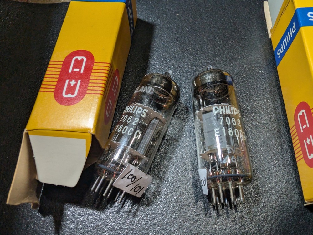 One Matched Pair Rare 7062 / E180CC (12AT7) Tubes Philips, SQ Heerlen,Holland