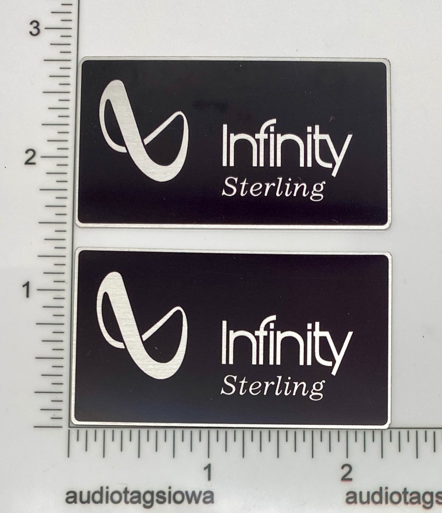 Infinity Sterling Speaker Badge Logo Custom Made Aluminum PAIR