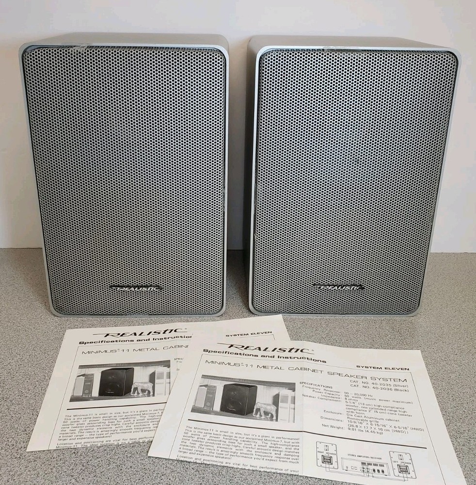 Realistic Tandy Minimus-11 Bookshelf Speaker Silver 50W 8-Ohm 40-2035A Japan