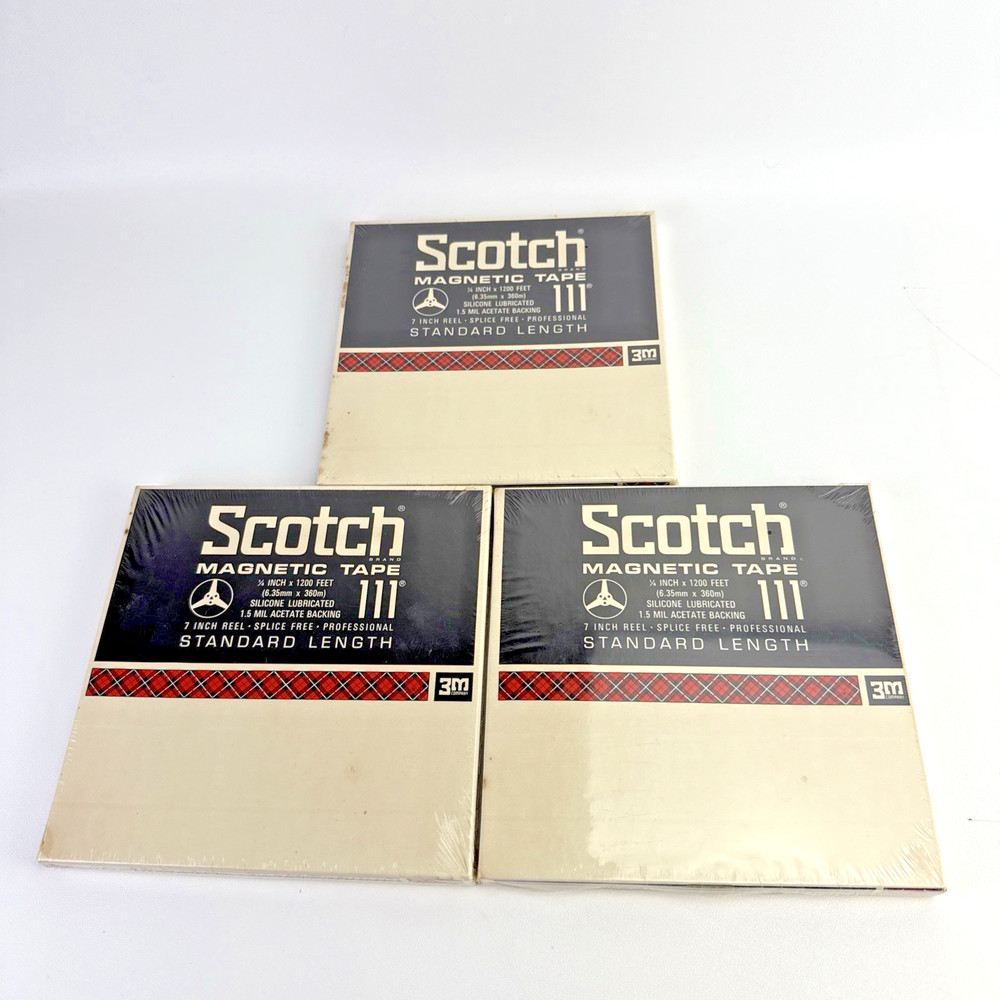 Lot of 3. Scotch Magnetic Tape 111 1/4 Inch X 1200 Feet. Sealed, Old Stock