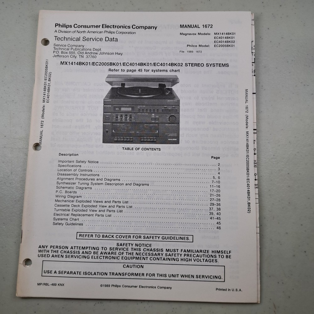 Philips Magnavox Philco Manual 1672 Stereo System 1989 Illustrated