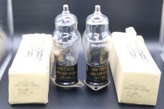 Matched Pair 1944 Raytheon VT-99 6F8G (6SN7) JAN CRP Black T-Plate NOS Boxes Str