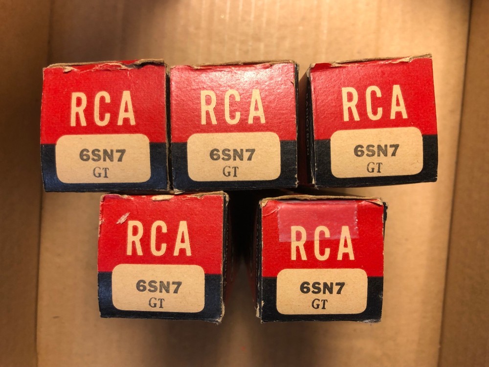 5 NOS NIB Matched Vintage 1950 RCA 6SN7GT Smoked Glass Tubes Test Good Balanced