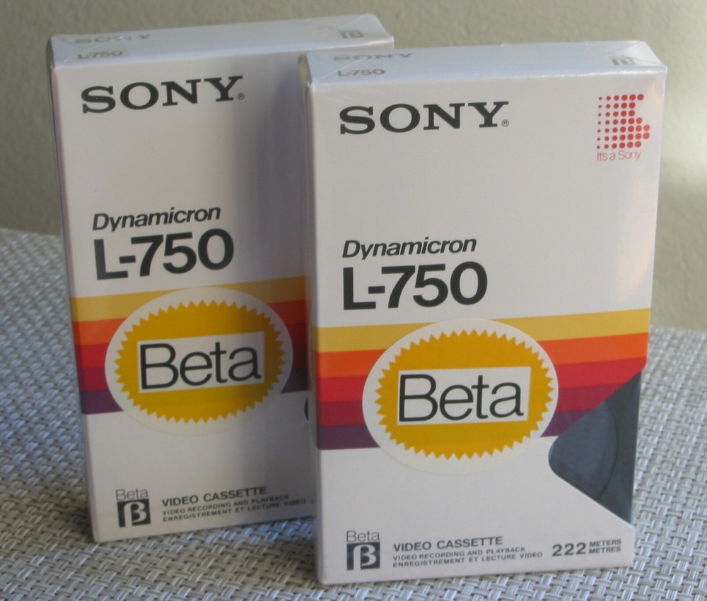 TWO (2) SEALED SONY BETA L-750 DYNAMICRON BLANK VIDEO CASSETTE TAPES BETAMAX NOS