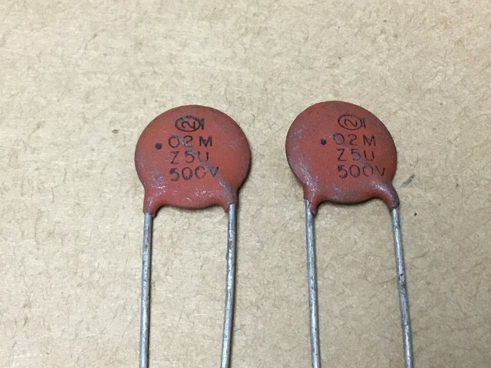 2 PCS SPRAGUE Z5U .02uF 500V CERAMIC DISC CAPACITOR