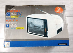 Alaron Portable 7″ Black And White TV With AM/FM Radio Incl Car Adapter TV-646RW