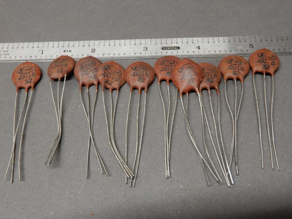 K-Cap Ceramic Disc Capacitor .0015 UF 2X Dual Unknown Voltage Qty 10 NOS