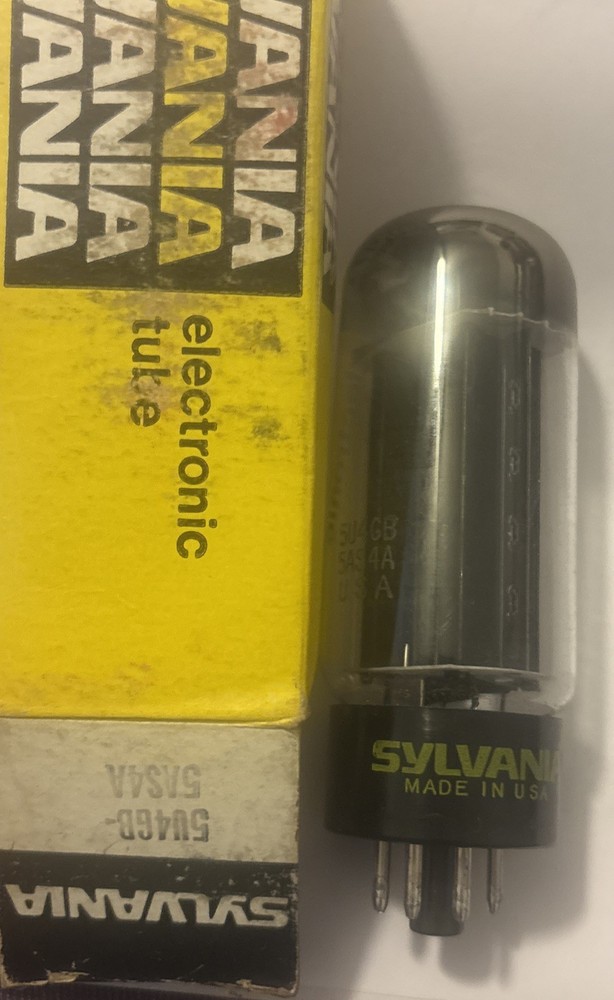 5U4GB/5AS4A NIB Sylvania Rectifier Vacuum Tube Black Plate Halo Balanced NOS
