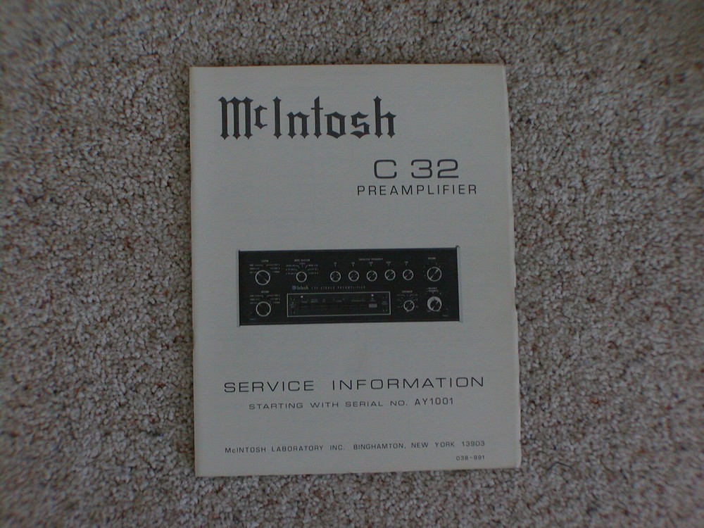 Vintage Original McIntosh C32 Service Manual. Good Condition.