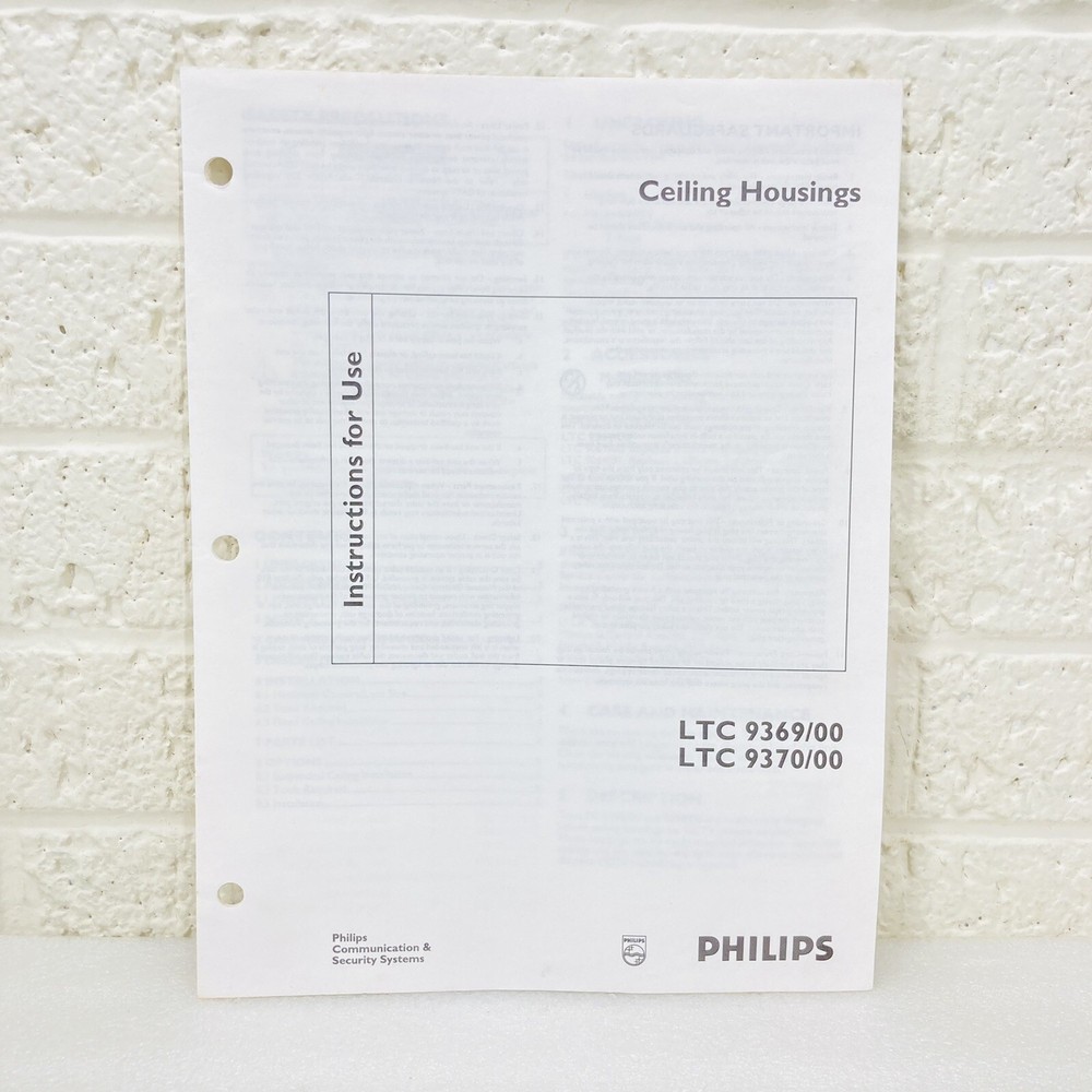 Philips LTC9369/9370 Indoor Ceiling Housing CCTV Camera Instruction Manual