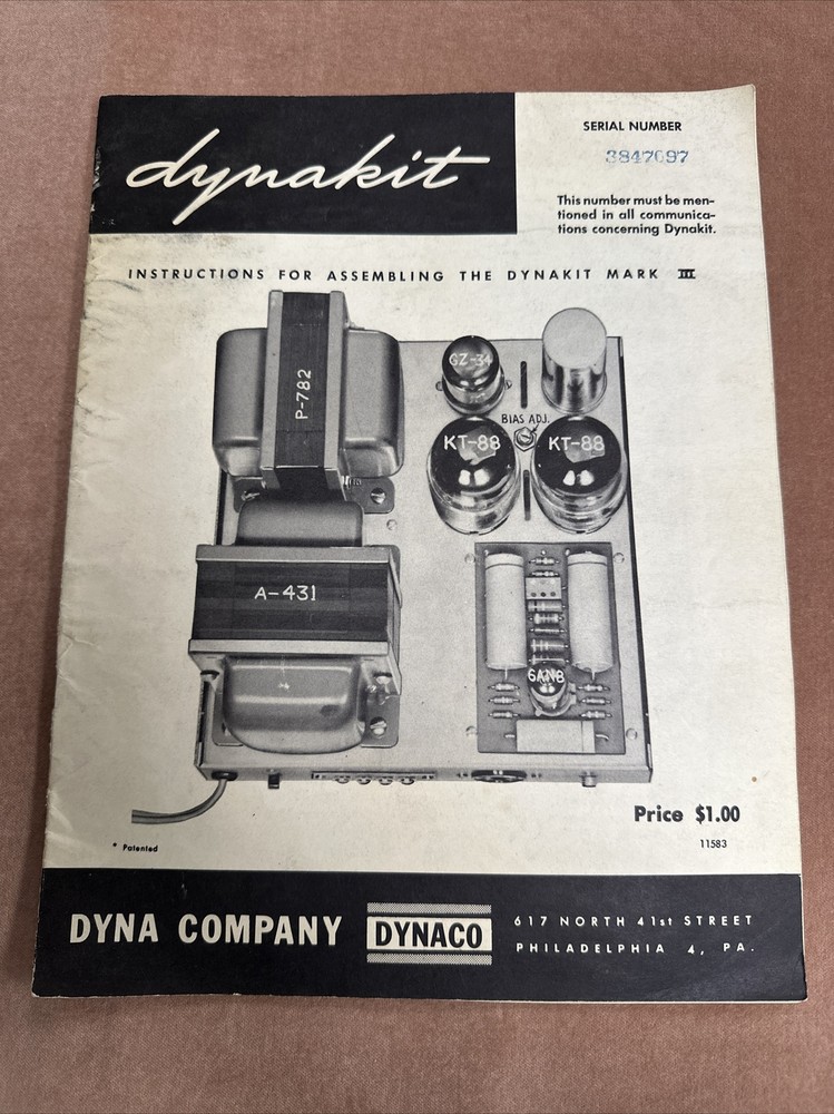 Vintage Dynaco Dynakit Mark 3 III Original Assembly Instruction Manual