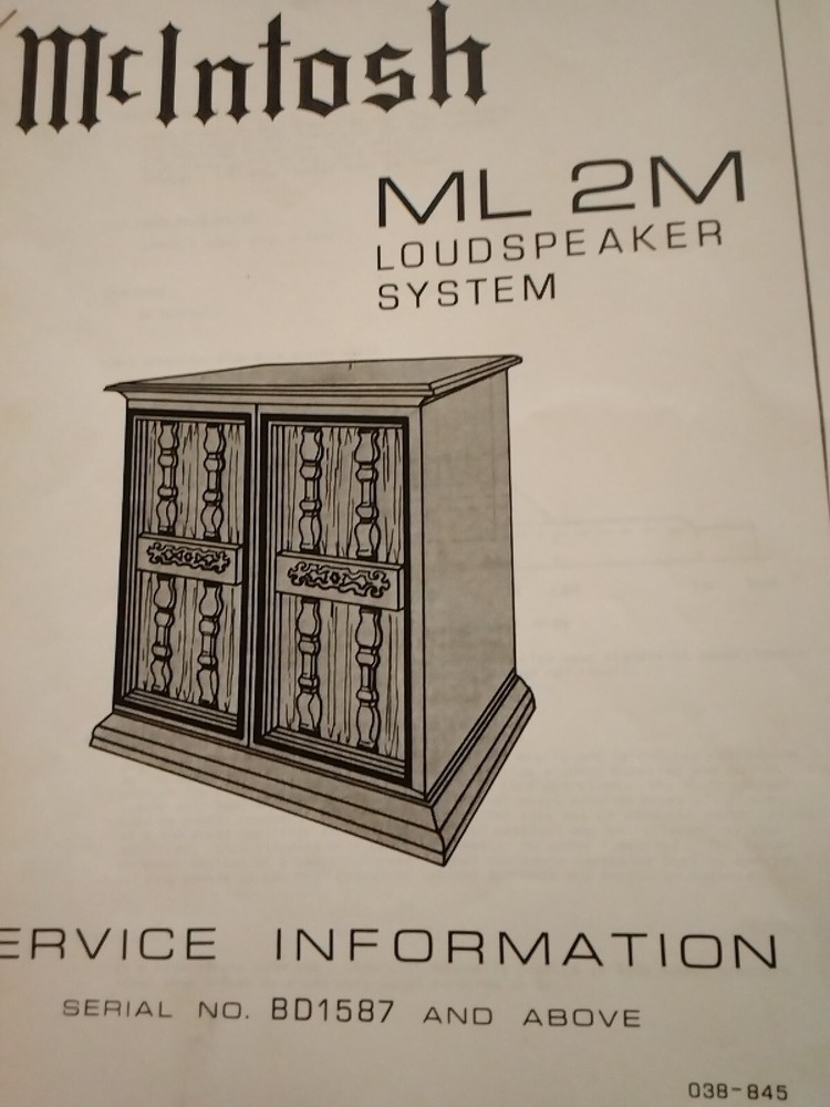 McIntosh ML-4C Service Manual Pre-Amplifier Original Serial# L1E001 To BE2394