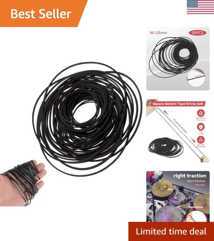 Assorted 50PCS Square Rubber Belts for Cassette Machines 40-135MM Range