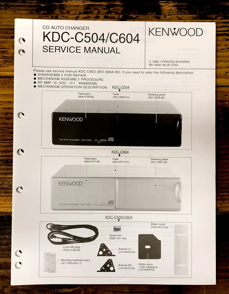 Kenwood KDC-C504 KDC-C604 Car Stereo Service Manual *Original*