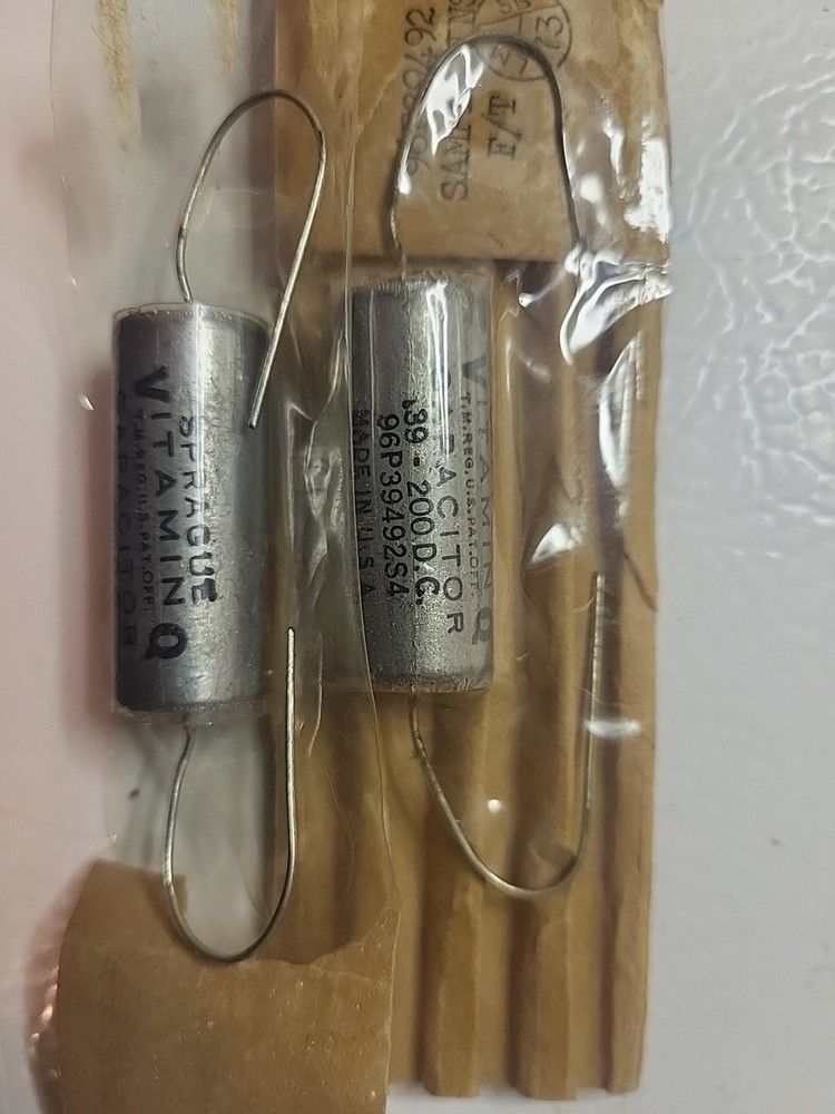 (2) (PIO) Vintage .39 uf 200v Sprague Vitamin Q Capacitors audio applications