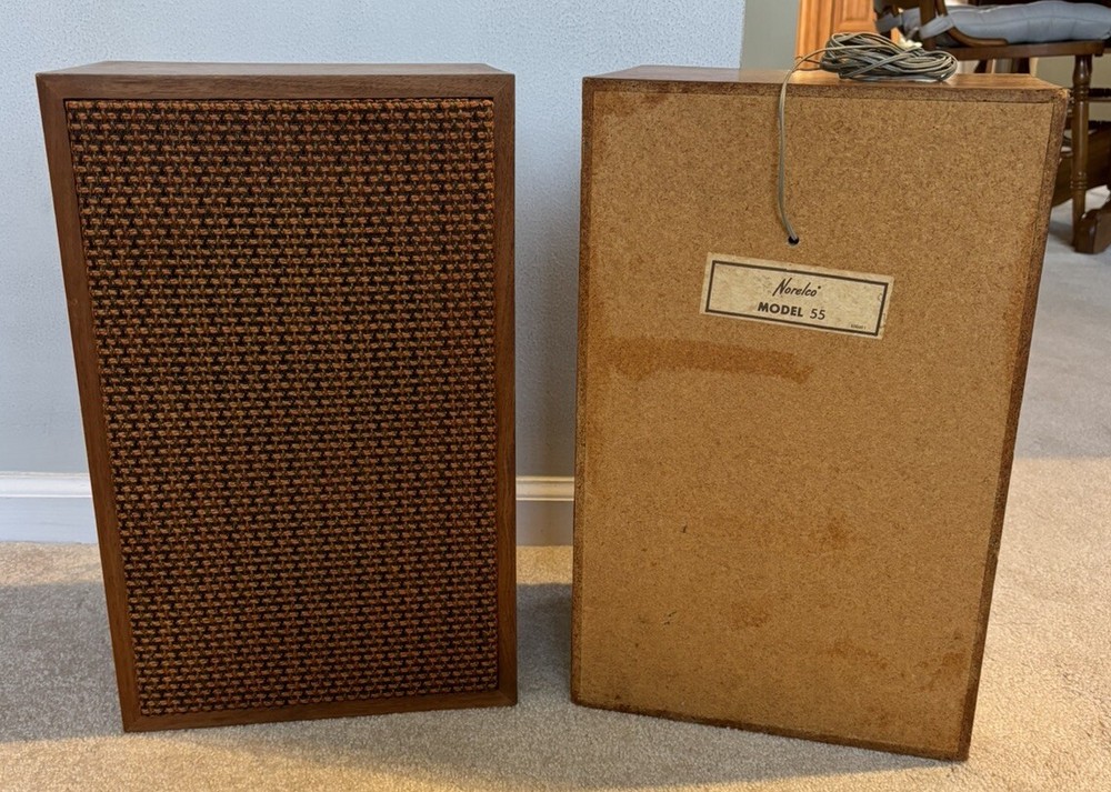 Pair of NICE Vintage Vtg Norelco 55 Tweed Music Speakers Tested LOOK G2U