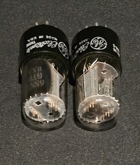 GE 6SN7 GTB 1962 WHITE LABEL CHROME SIDED HALO TALL BLACK BASE MATCHING SET