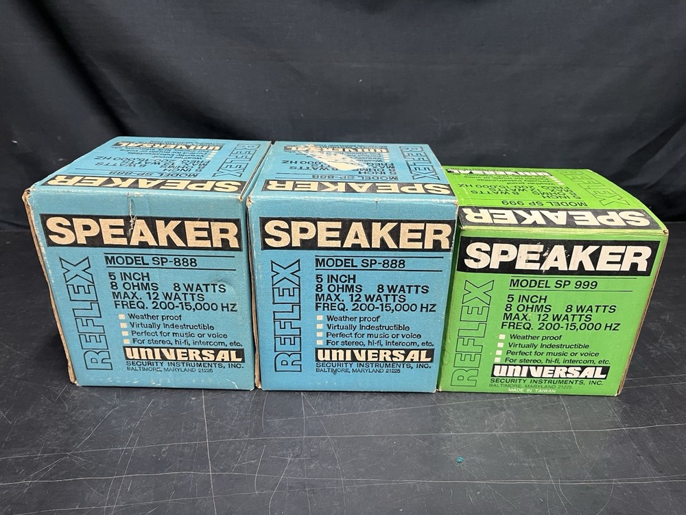 Vintage NOS reflex universal speakers Model SP-888 & SP-999 Weather Proof. USA