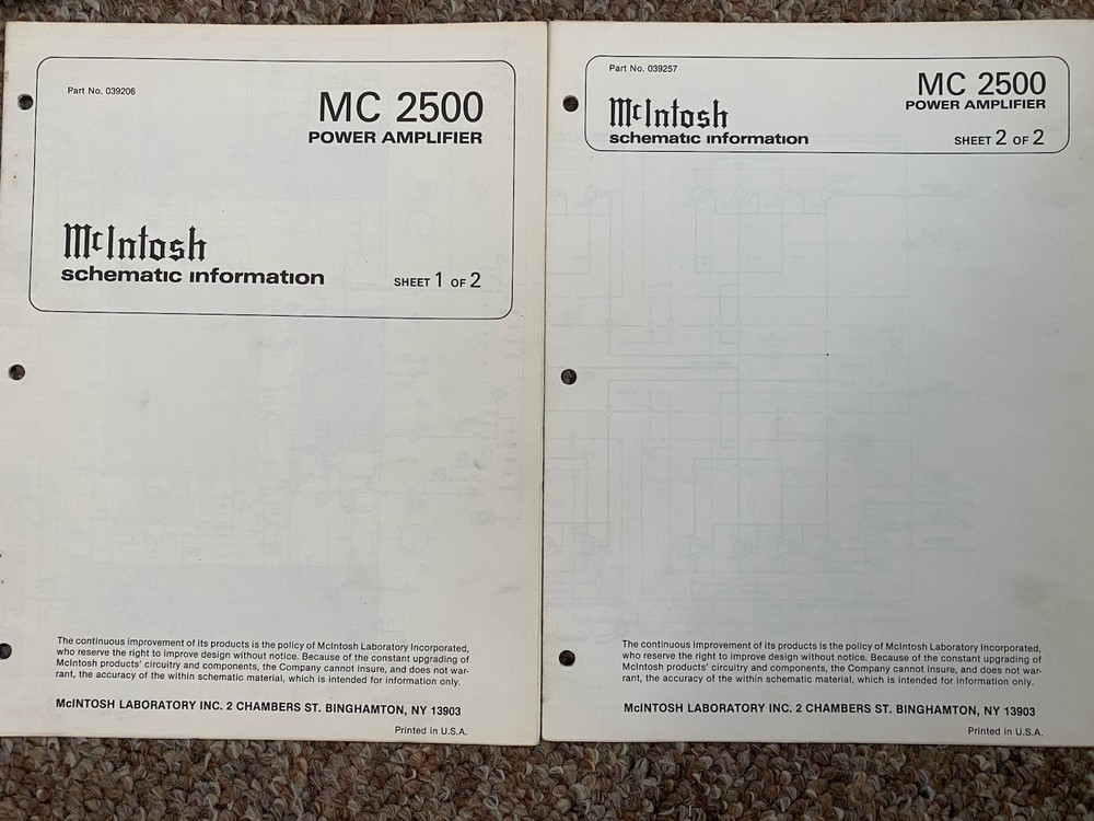 Vintage Mcintosh MC2500 Amplifier Service Manual Information Original